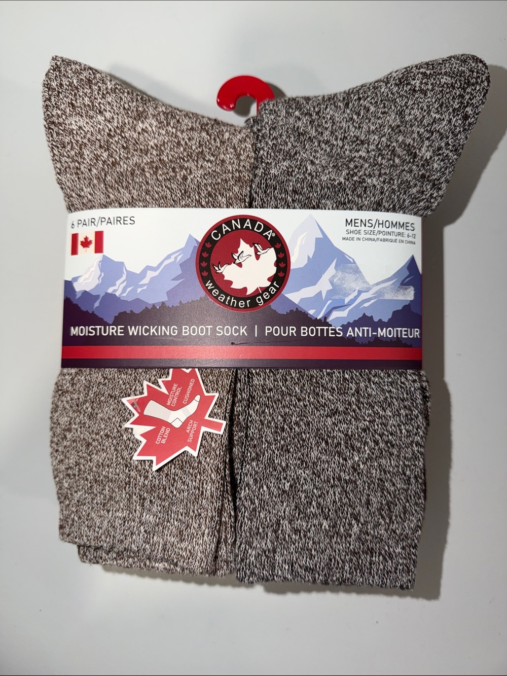 CANADA weather gear Brown Heather Tan Cushioned Soft Cotton Blend Boot Socks 6pk